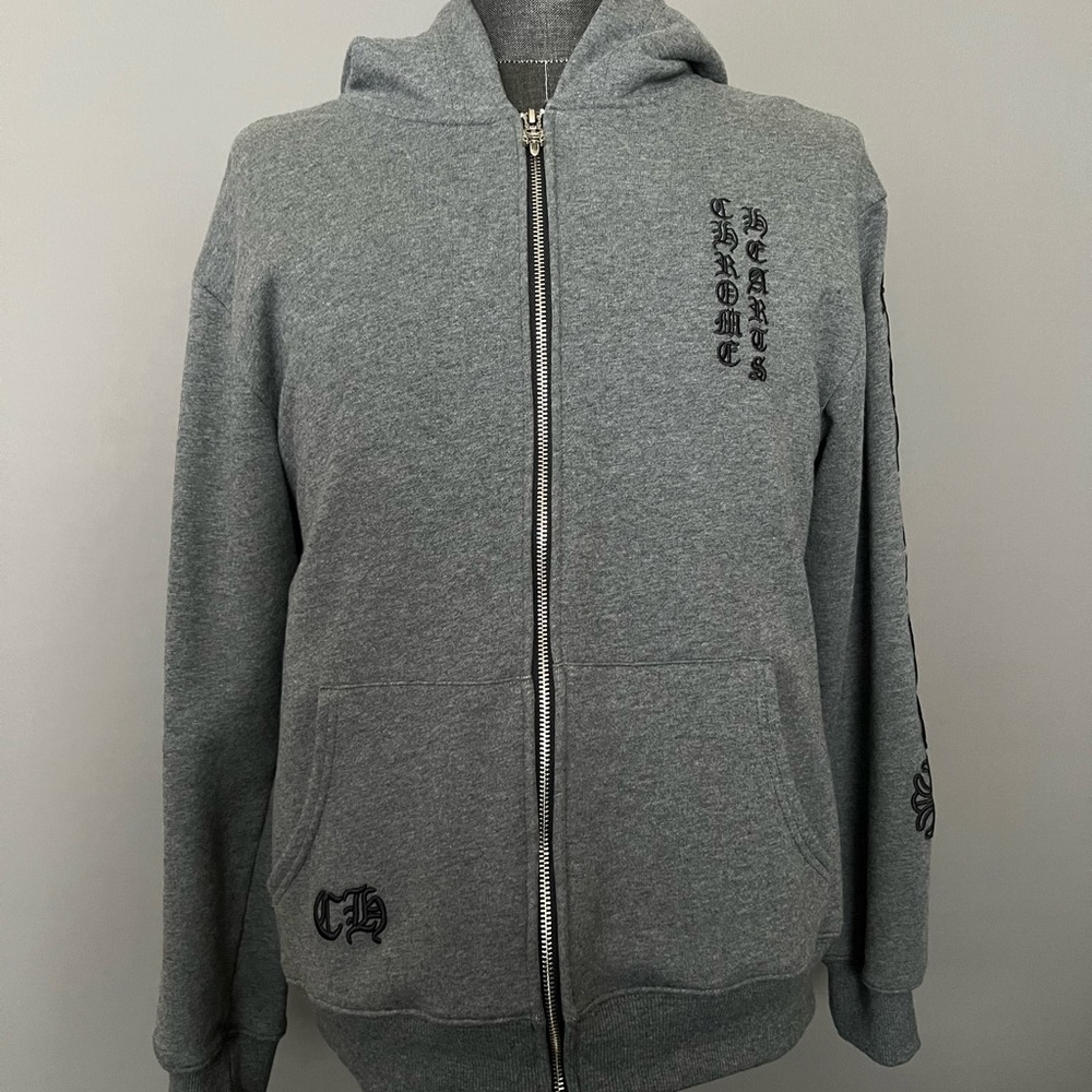 Chrome Hearts Unisex embroidered Charcoal Zip-Up Hoodie M